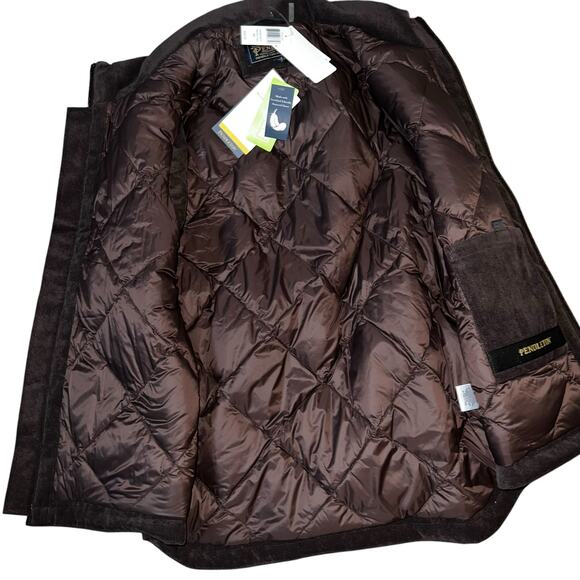 Pendleton Black Hills Duck Down Wool Corduroy Vest Plaid large Red Olive NEW - Picture 3 of 9